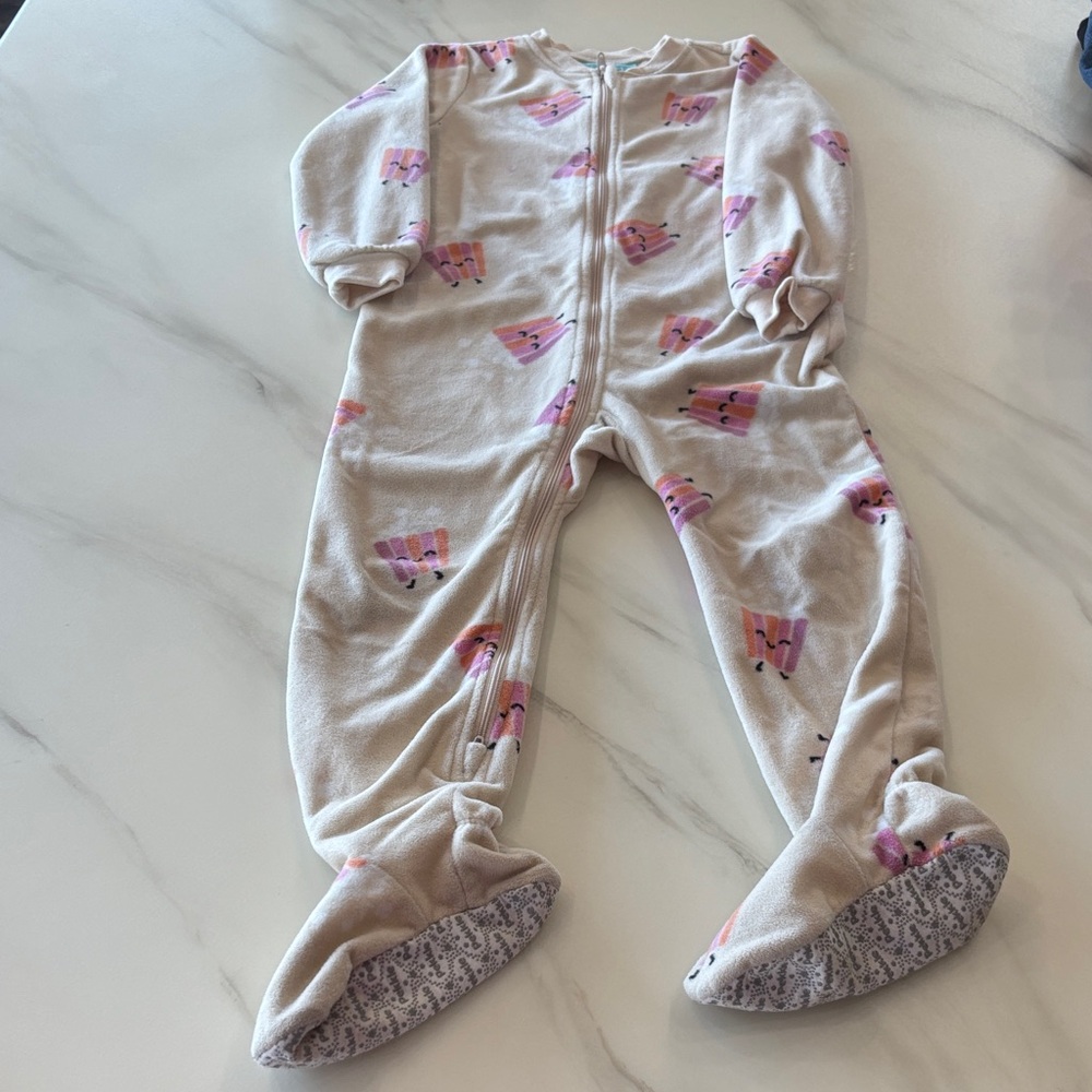 Pekkle Adorable Cream Kids Footie with Pink Ice Cream Print‎